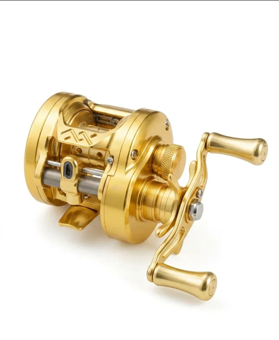 Goldene LOONGZE B51MC Baitcastrolle im Studio