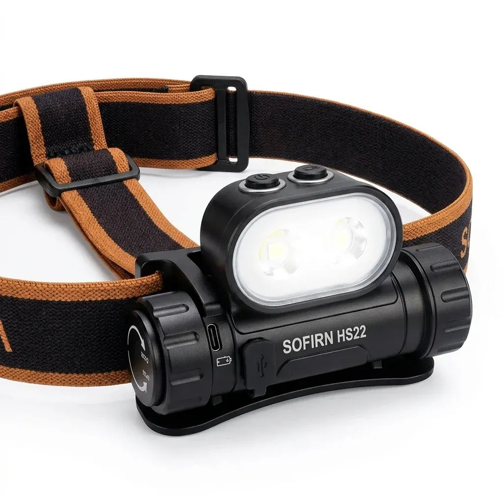 Sofirn HS22 LED-Stirnlampe frontal im Studio