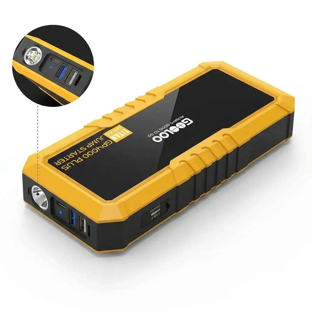 GOOLOO Starthilfe-Powerbank schwarz gelb frontal