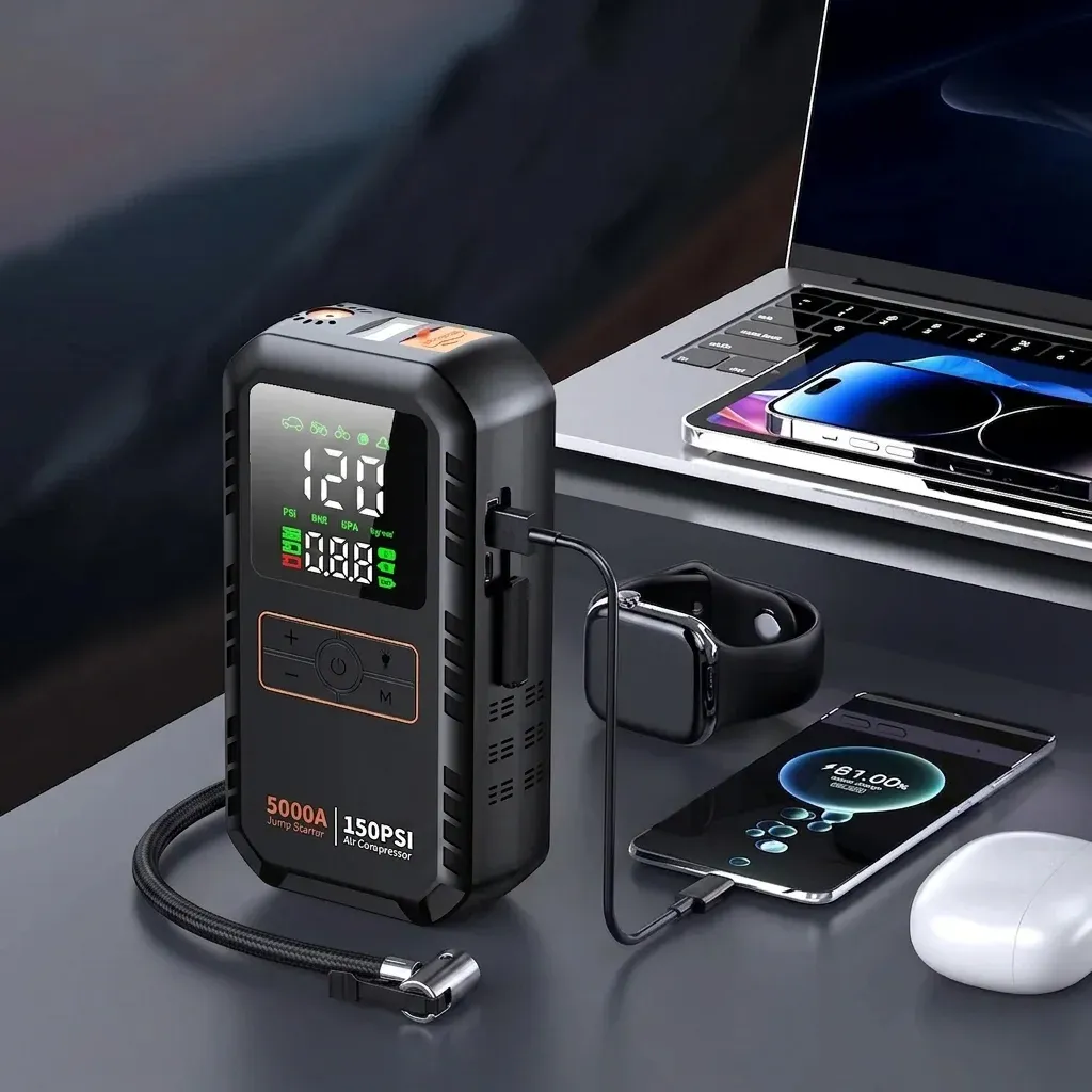 4-in-1 Starthilfe-Kompressor mit Powerbank