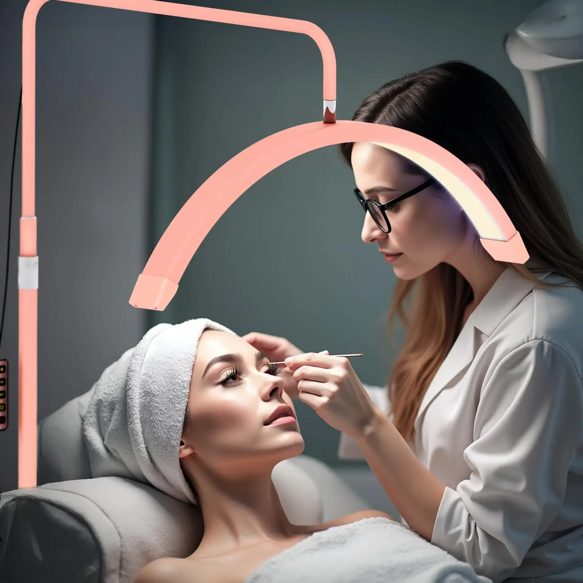 U-förmige LED-Beauty-Lampe mit Standfuß und Dimmer