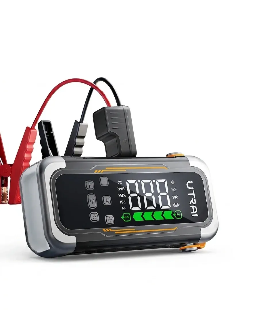 UTRAI Starthilfe-Kompressor mit Klemmen auf Weiß