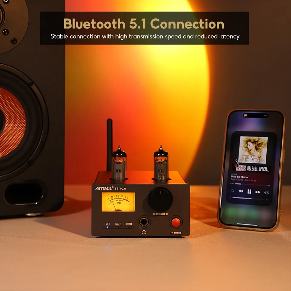 AIYIMA T5 V2.0 Röhren-Bluetooth-Verstärker mit VU-Meter