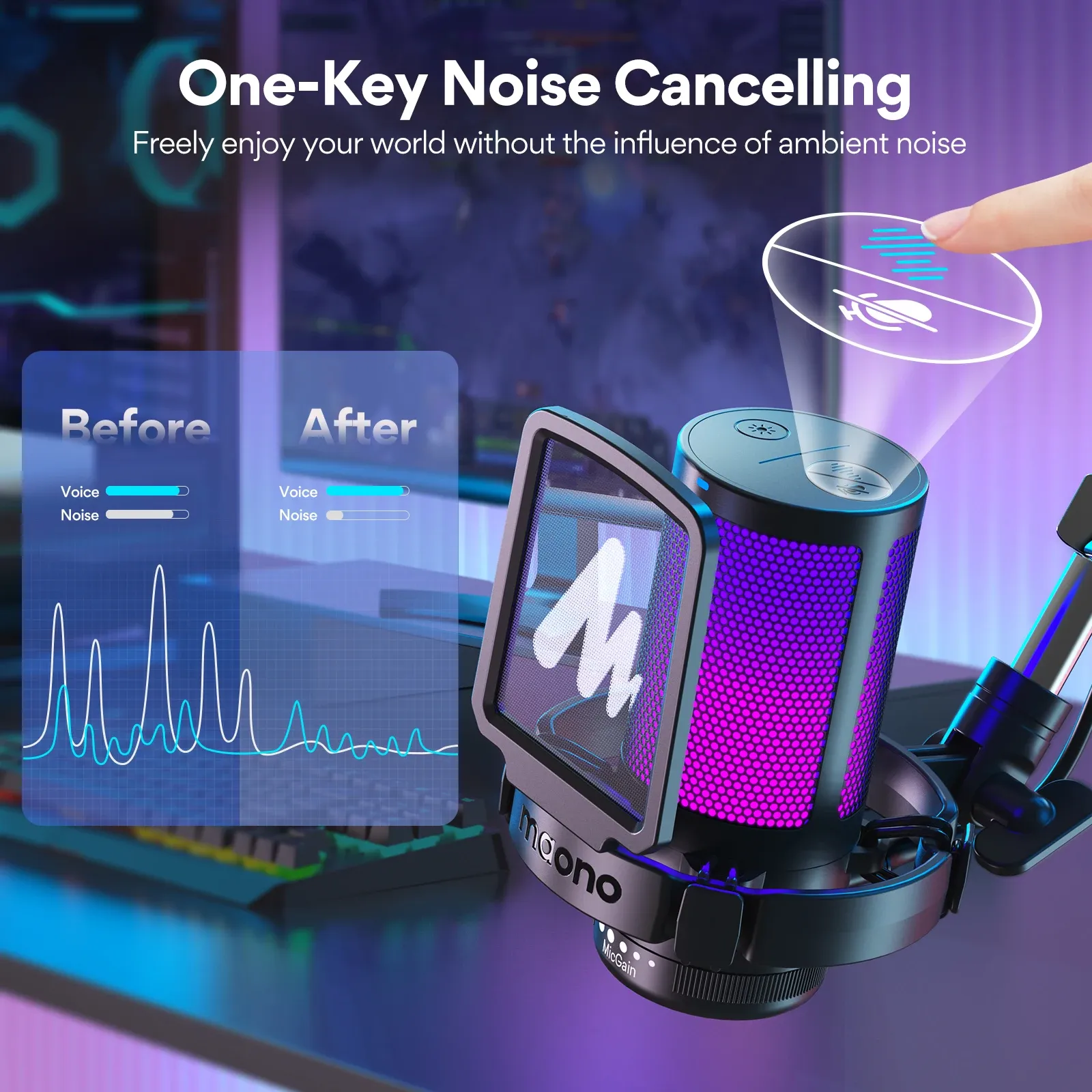 maono DGM20S USB-Gamingmikrofon mit RGB und Boomarm