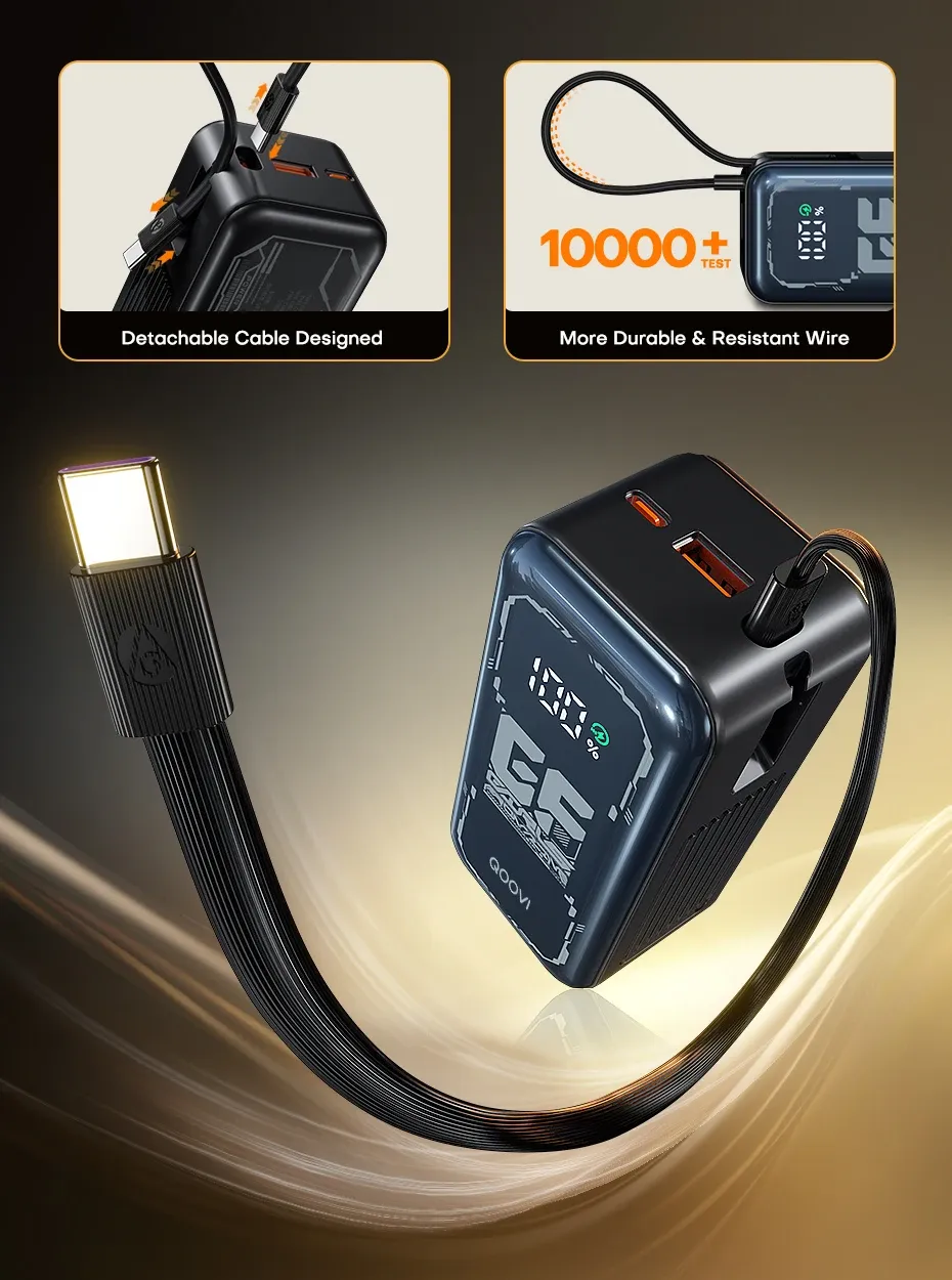 QOOVI 65W Powerbank 20.000 mAh mit integriertem Kabel