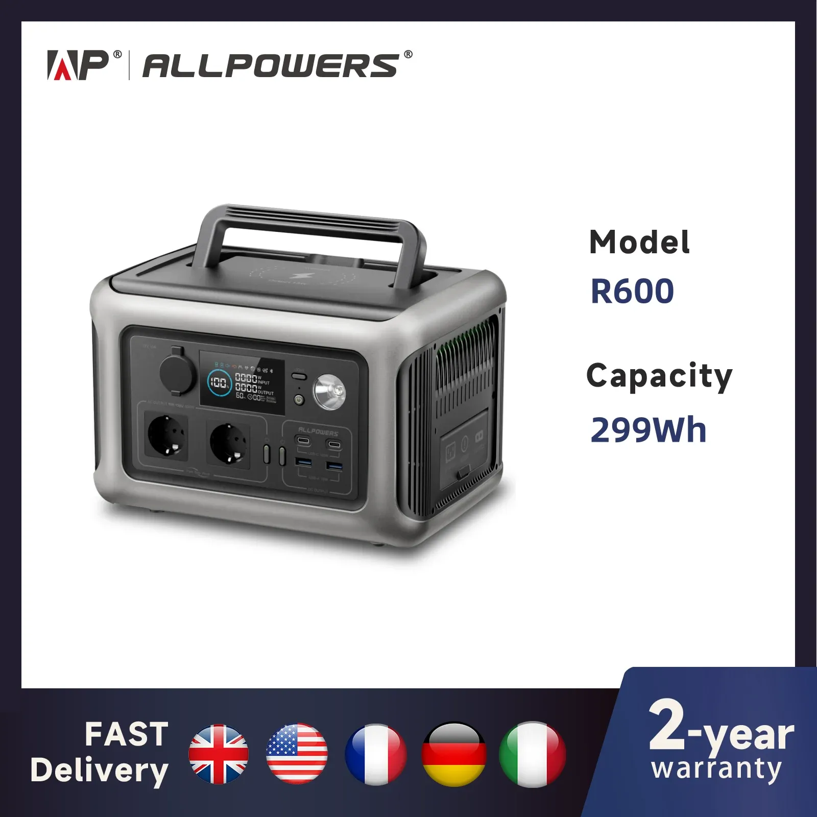 ALLPOWERS R600 tragbare LiFePO4-Powerstation mit 600-W-AC-Ausgang
