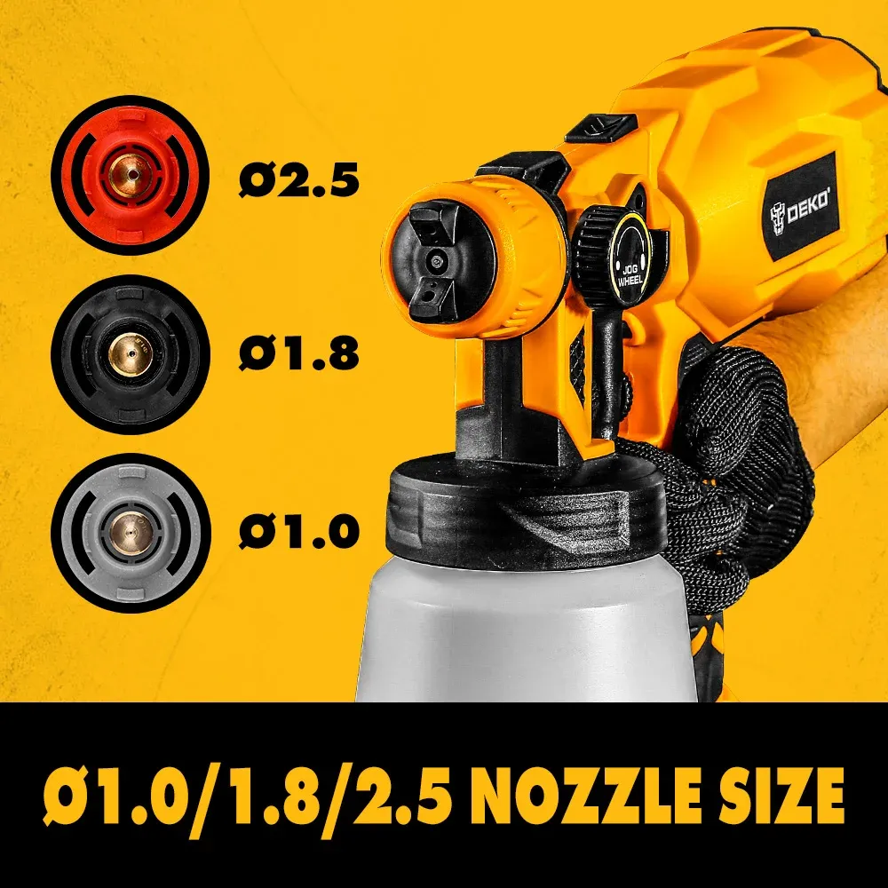 DEKO HVLP Elektro-Farbsprühgerät mit 800-ml-Becher und 3 Düsen