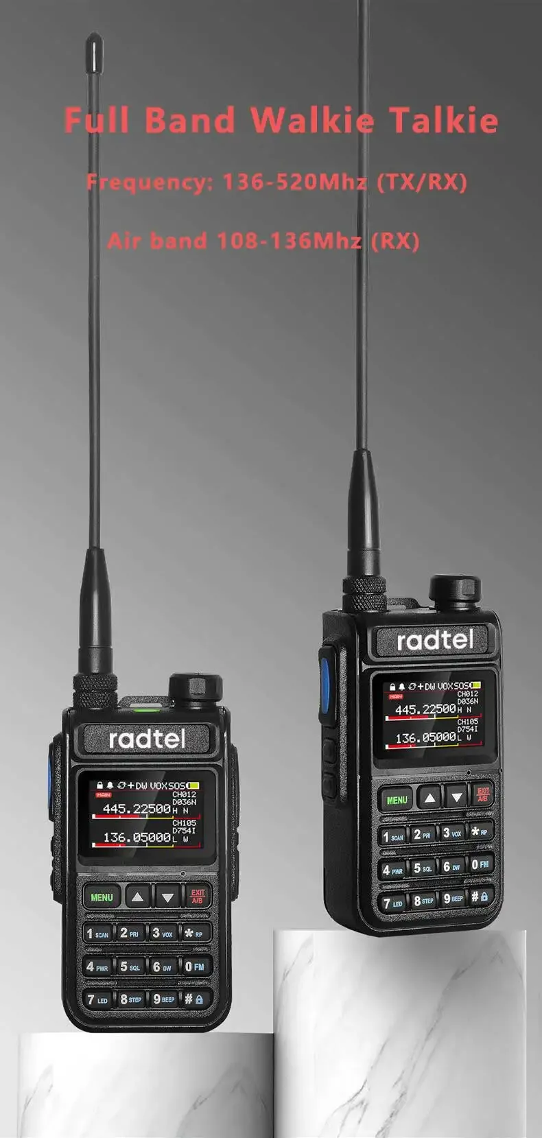 Radtel RT-890 Mehrband-Handfunkgerät mit Airband-Scanner