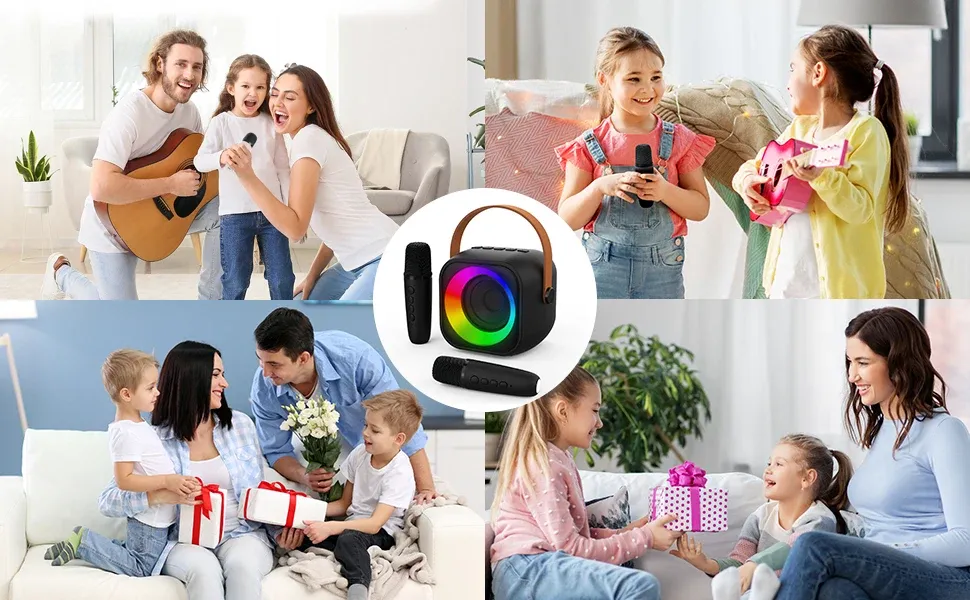 Haomuren Mini-Karaoke-Set mit Funkmikrofonen und Bluetooth-Lautsprecher