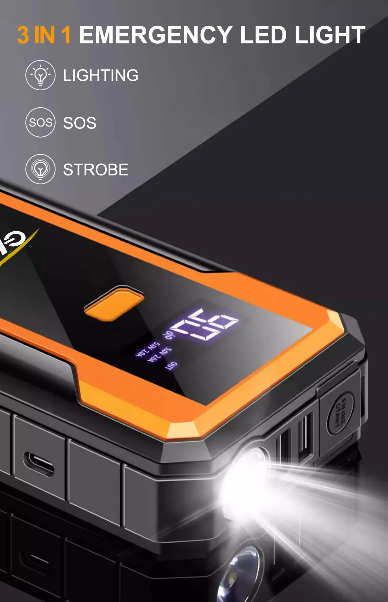 4-in-1 Starthilfe-Kompressor mit Powerbank und Licht