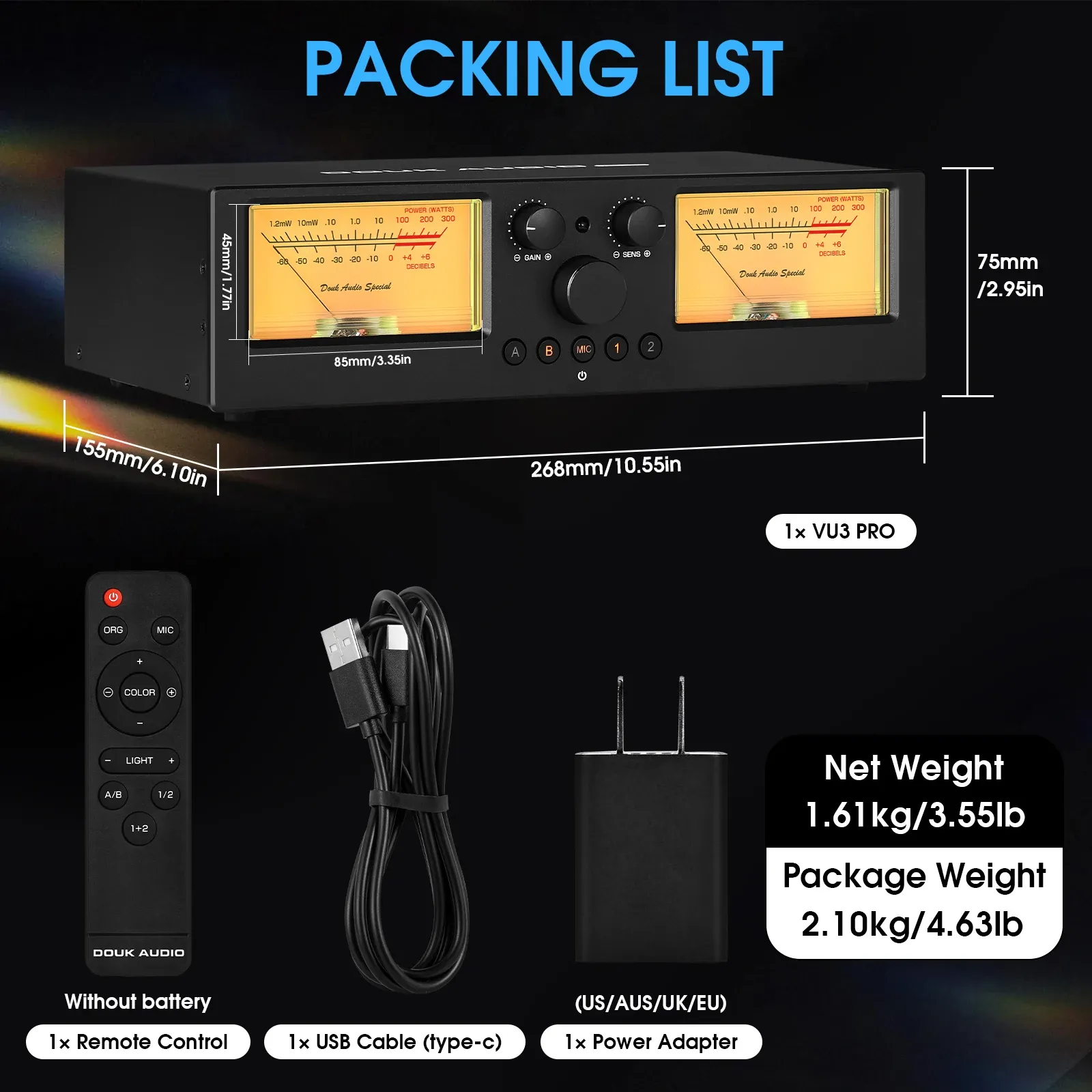 Douk Audio VU3PRO 2-in-2-out Verstärker- und Lautsprecher-Umschalter mit VU-Metern