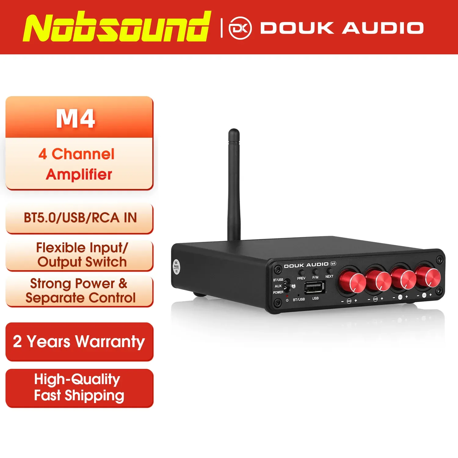 Nobsound M4 Digitaler 4-Kanal Bluetooth-Verstärker mit USB