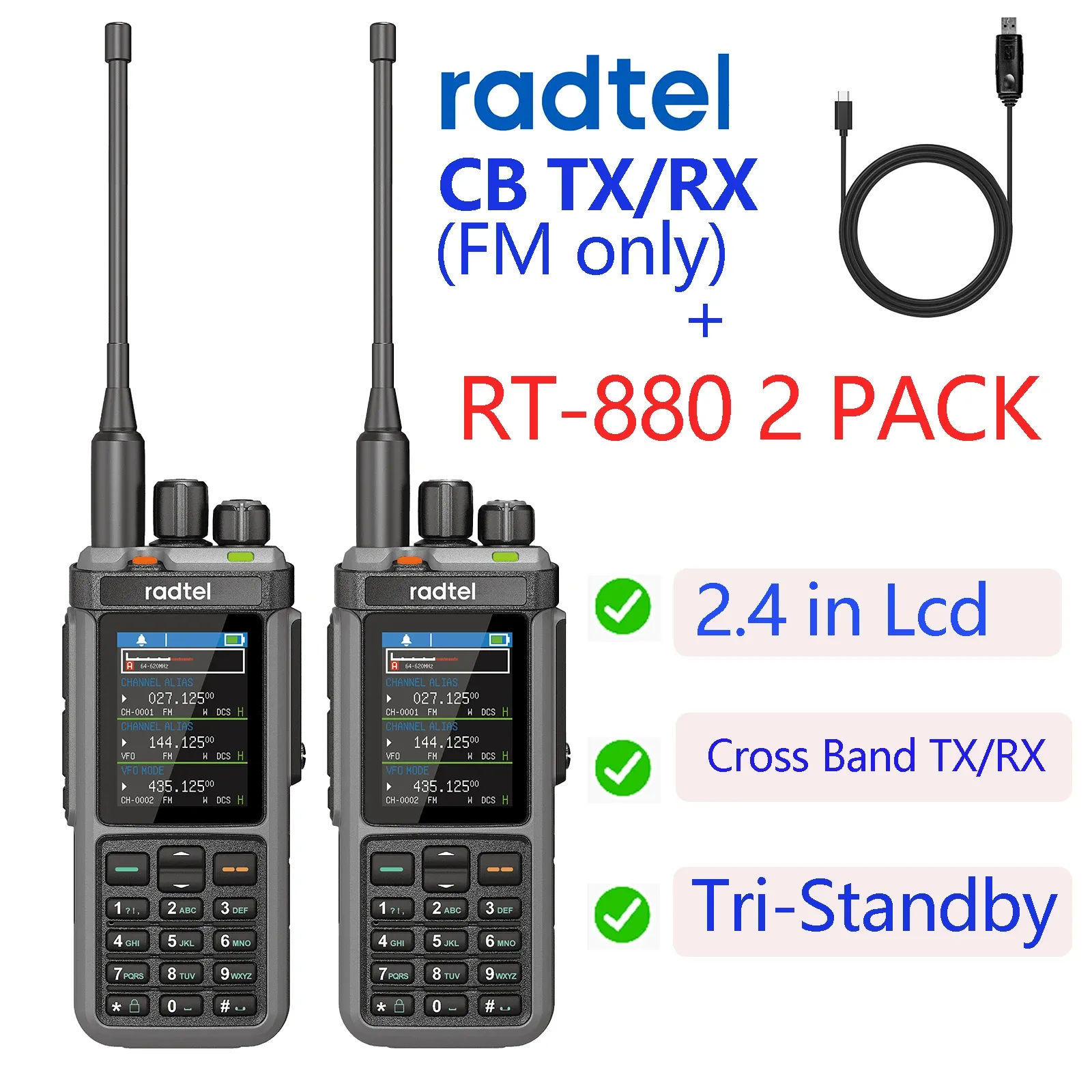 Radtel RT-880 Doppelset Mehrband-Handfunkgerät mit 1024 Kanälen