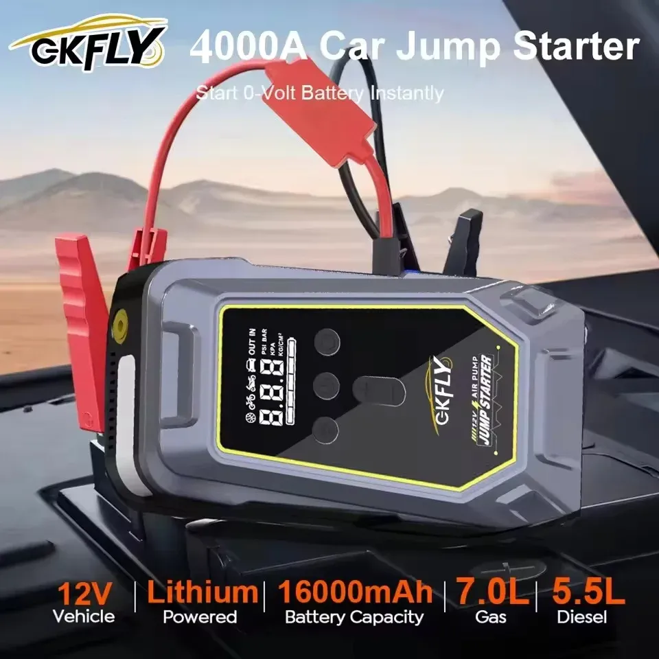 GKFLY Starthilfe-Booster mit Kompressor und LCD-Display