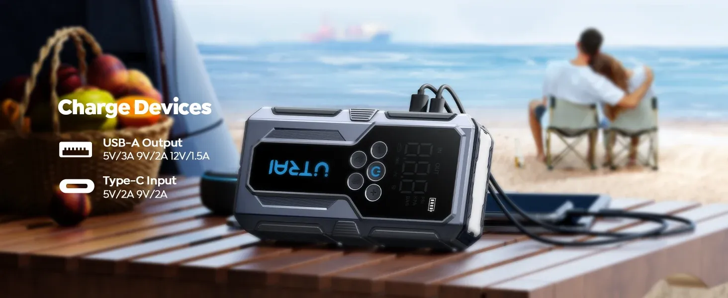 Kompakter 3-in-1 Starthilfe-Booster mit Kompressor