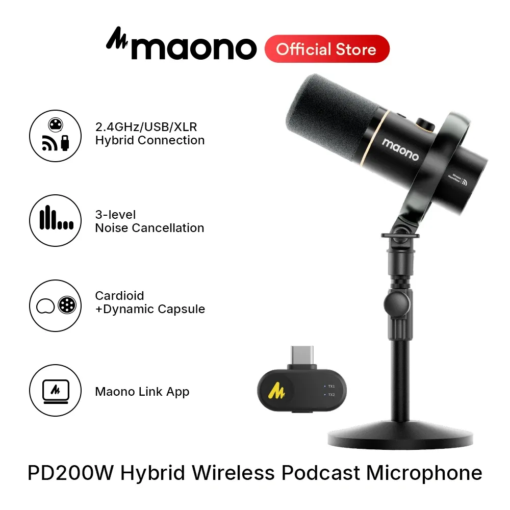 Maono PD200W Hybrid-Funkmikrofon für Podcast, Streaming und Kamera