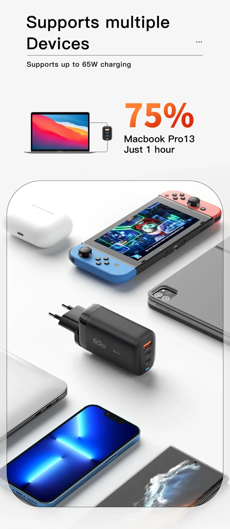 ESSAGER 65W GaN USB-C Schnellladegerät für Laptop und Smartphone